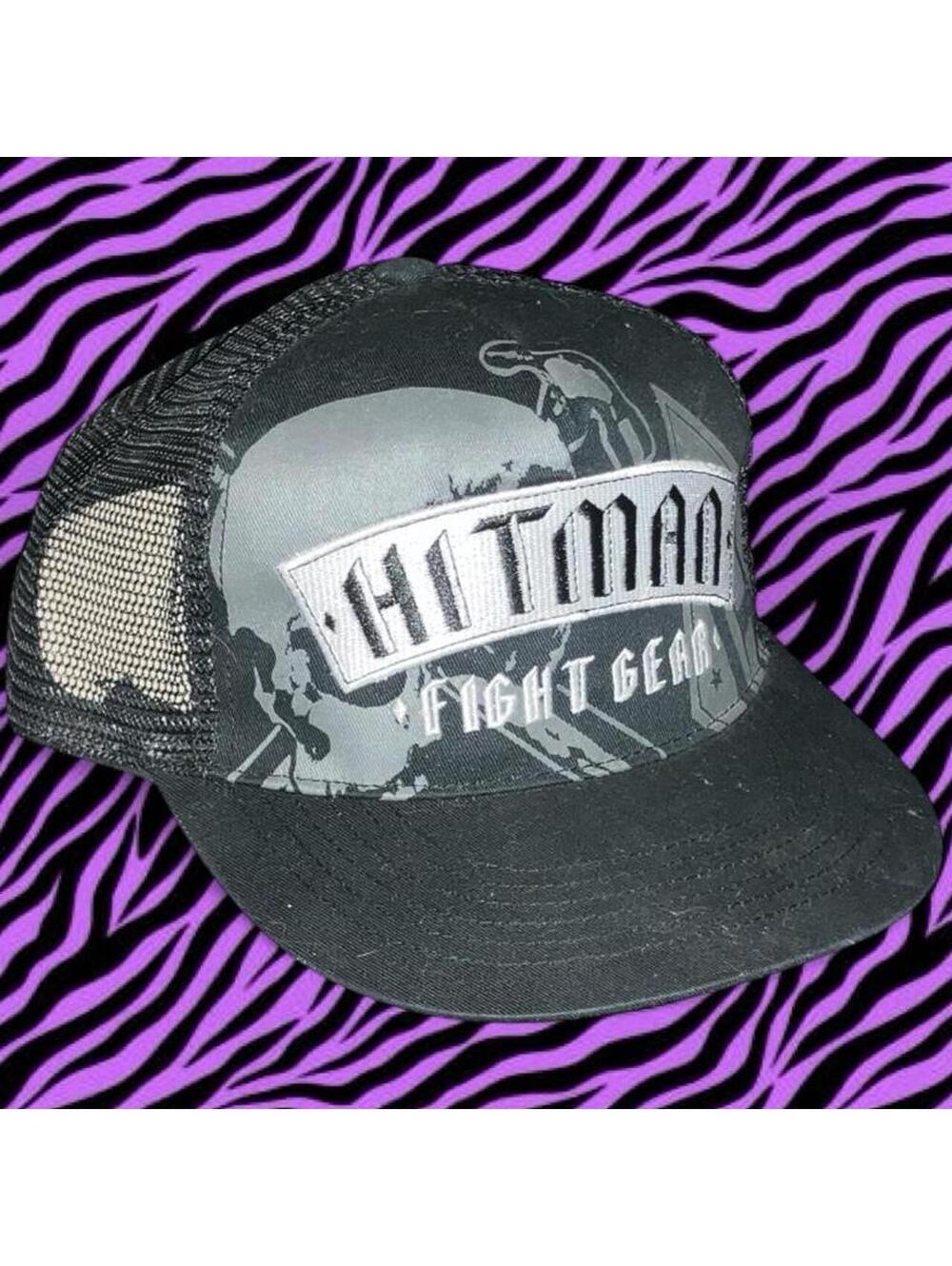 Super rare NWT Y2K Hitman Fight Gear black & gray skeleton trucker cap